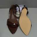 Coutgo Womens Low Kitten Heels Sandals Strappy Pointed Open Toe One Strap Metal Summer Dress Shoes, Coffee, Size 8