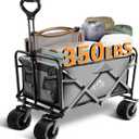 Heavy Duty Large Wagon Cart, 300lbs Folding Utility Wagon with All-Terrain Wheels, Collapsible Wagon for Gardening, Camping, Beach, Outdoor Use, Gray