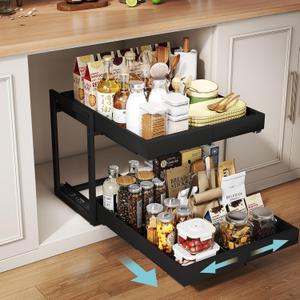 Golener 2-Tier Expandable Pull Out Cabinet Organizer, Cabinet Drawers, 21"D
Cabinet Pull Out shelves, Adjustable Pantry Drawers, Slide Out Drawers for Kitchen Cabinets, Under Sink Organizer,Large Black