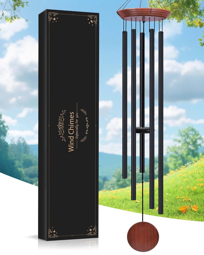 Toodour 60" Extra Large Memorial Wind Chimes for Outside, Deep Tone Wind Chimes with 6 Heavy Tubes, Unique Sympathy Wind Chime for Outdoor Garden Patio Yard Lawn - Black