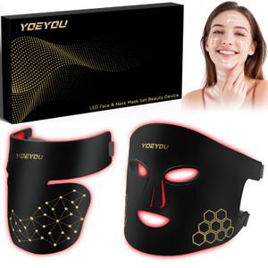 YOEYOU Red Light Therapy for Face and Neck, 850nm Infrared & Red Light Mask, 4 Modes LED Face Mask Light Therapy with Neck Masks, 2600mAh Rechargeable Portable Skincare Device at Home & Travel 