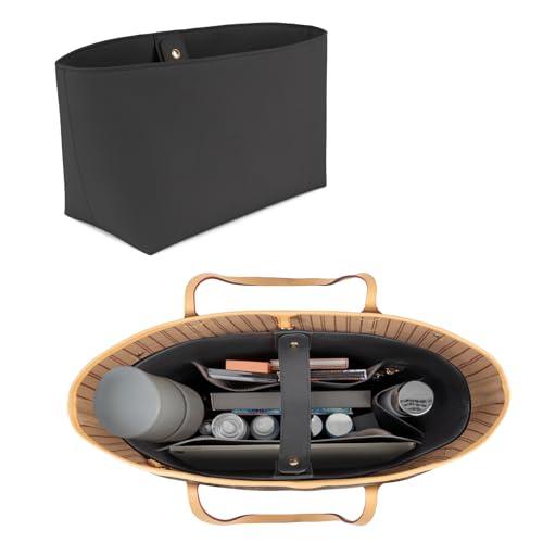 CLEXION Vegan Leather Tote Bag Organizer Insert, Multi-Pocket Purse Organizers, With 15-Inch Laptop Compatible with LV Neverfull MM Saint Laurent Tote and More (L)