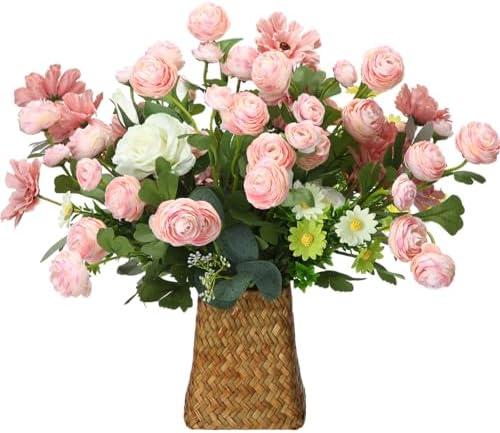 Tigeen 36 Heads Ranunculus Artificial Flowers Fake Silk Mini Ranunculus Flowers Bulk for Wedding Centerpieces Arrangements Bridal Shower Decor(Light Pink)