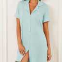 Ekouaer Nightgowns for Women 2 Pack Button Down Sleepwear Short Sleeve Sleepshirts Soft Nightshirts Boyfriend Pajama Dress,Black/Sky Blue,XXL