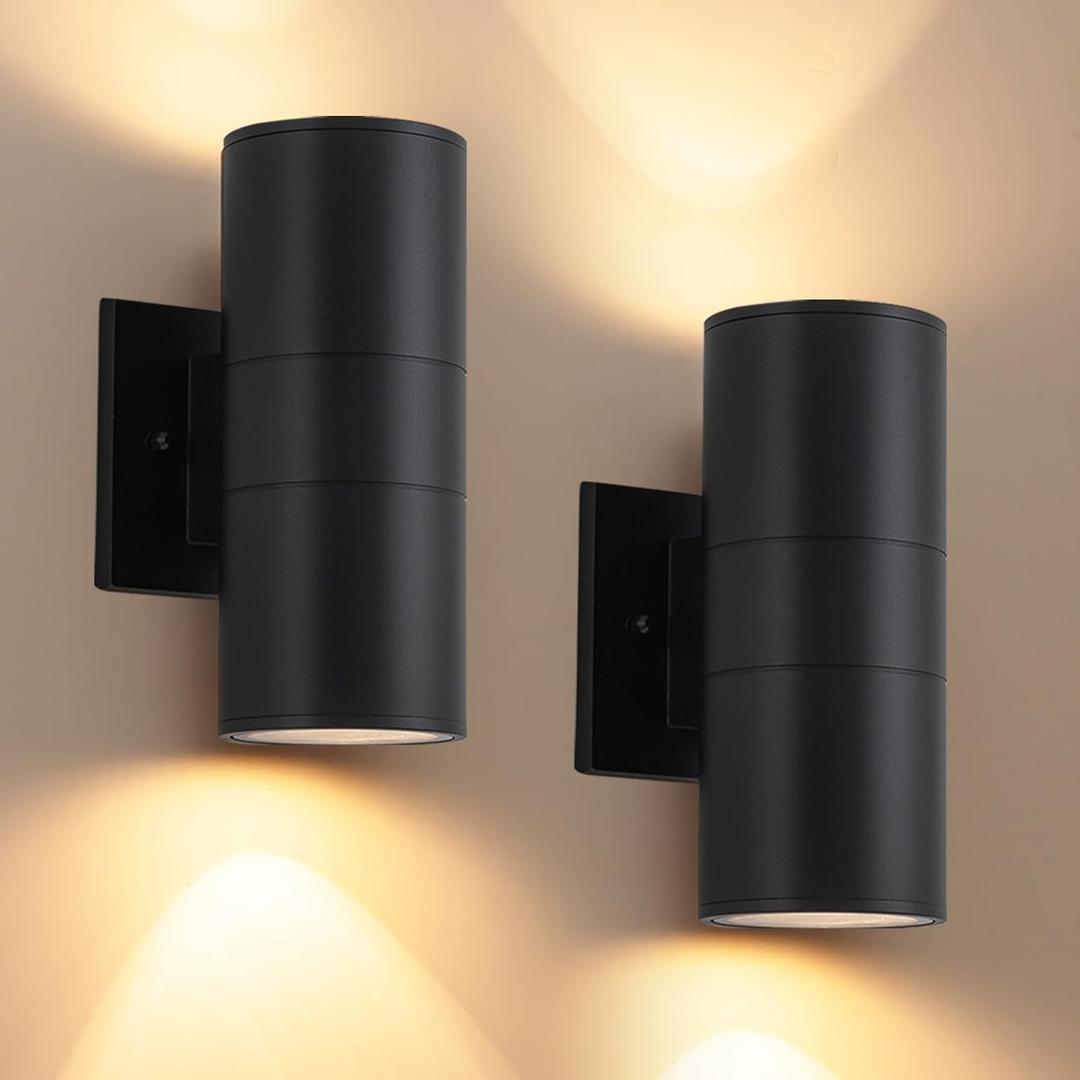 2 Pack Outdoor Wall Light Modern Exterior Light Fixtures.Outdoor Wall Sconce Light Matte Black Outside Wall Mount Light Up and Down IP65 Waterproof Sconce for House Front Door Porch Patio.