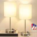 Lynnoland Set of 2 Touch Control Table Lamps with 2 USB & AC Outlet, 3-Way Dimmable Bedside Nightstand Lamps for Bedroom Living Room Nursery, 800 Lumens 3000K Warmlight Bulbs Included