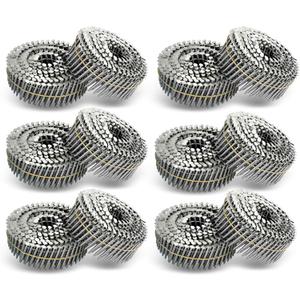 waltyotur 3600 Count Stainless Steel Coil Roofing Ring Shank Siding Nails 15-Degree Collated Wire Coil 2 Inch, 0.09 Inch Ring Shank, Small Cap Coil Stud Siding Nails