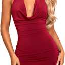 OZICERD Cowl Neck Halter Mini Dresses for Women Bodycon Going Out Dress Backless Sleeveless Party Club Rave Short Vestido Red S