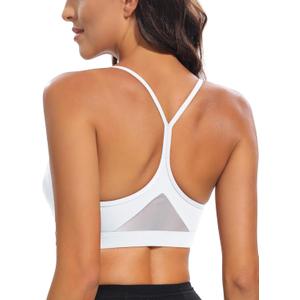 RUNNING GIRL Y-Back Sports Bras for Women, Medium Impact Wirefree Padded Bra Workout Crop Top Longline Sports Bra Push up (Large, White)