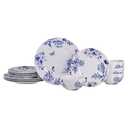 222 Fifth 12-Piece Porcelain Dinnerware Set for 4, White & Blue Plates and Bowls Set, Glossy Ceramic Dish Set with Embossed Toile Pattern, Elegant Kitchen Dishes, Microwave & Dishwasher Safe, Cassian