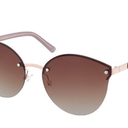 Womens Exposed Edge Round Cat Eye Brown Half Rim Sunglasses Gold Brown Gradient (Gold Frame - Brown Lens)