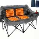 Heated Double Camping Chair with 2 Battery, Padded Camping Couch with 3 Heat Levels and 4 Heating Zones, Oversized Camp Loveseat Support 800lbs for Soccer Games, Tailgating, RV Travel, Beach Days