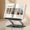ASIEIT Book Stand for Reading, Acrylic Adjustable Book Holder with 360 Rotating Bases & Elastic Page Clips, Foldable Multifunctional Display Stand for Bible, Laptop, Recipe, Tablets, Textbook