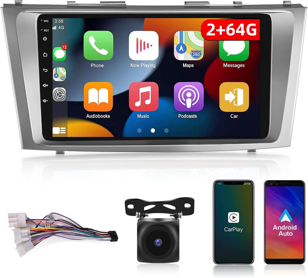 [2G+64G] 9 inches Car Radio for Toyota Camry 2007 2008 2009 2010 2011, Android 13 Touch Screen Car Stereo, Carplay/Android Auto/1080P/Hi-Fi Audio/Bluetooth + AHD Backup Camera