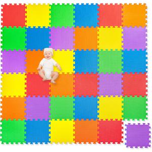 Non-Toxic Extra-Thick 36 Piece Children Play & Exercise Mat - Comfortable Cushiony Foam Floor Puzzle Mat, 6 Vibrant Colors for Kids & Toddlers, 6x6'