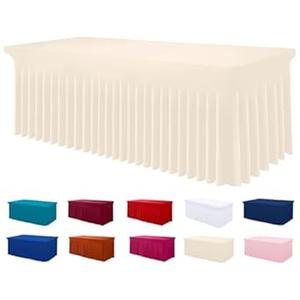 Smiry Spandex Tablecloth, Elastic Fitted Stretch Tablecloth for 4FT Rectangle Tables, Waterproof Washable Table Cover Skirt for Outdoor, Wedding, Banquet & Parties (Beige, 48Lx30Wx30H Inch)