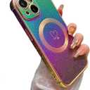 ZTOFERA Magnetic Case for iPhone 15 Plus Case 6.7",Cute Luxury Iridescent Case with Love Hearts Pattern, Plating Edge Camera Lens Protection Shockproof Phone Case for Women Girls, Violet