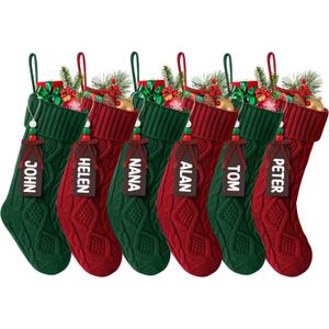 Hommtina Christmas Stockings, Personalized Christmas Stockings 18 Inches Large Size Cable Knitted Stocking Gifts (6pcs red&Green)