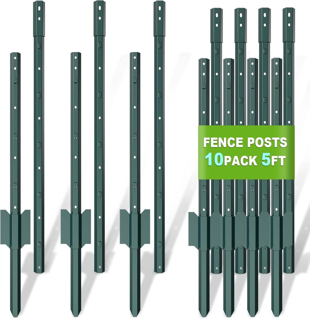 Metal Fence Post 5FT 10 Pack Heavy Duty Garden Fence Posts for Wire Fencing