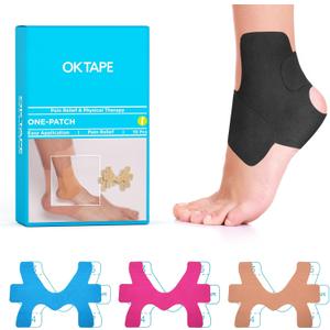 OK TAPE Precut Kinesiology Ankle Tape, 10 Pcs, Pain Relief, Prevent Ankle Sprain, Provide Support for Ankle Ligament, Elastic Athletic Tape, Breathable Kinetic Tape for Daily use - Black
