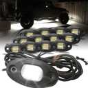SUNPIE 12 Pods White Rock Lights – Aluminium Housing, Quick Connect, 24 High Power Chips, 4M Extension Wires, 6000K Pure White, Mounting Pads Included, IP67, Fits Trucks, SUV, ATV, UTV, Trailer