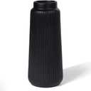 Black Ceramic Vase, 8 Inch Conical Flower Vase for Pampas Grass, Modern Minimalist Ribbed Decorative Vase for Living Room Table, Shelf Decor