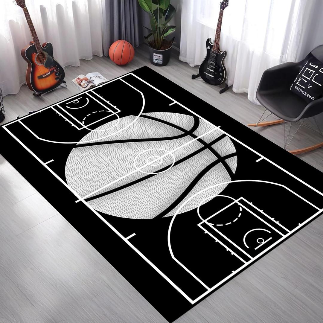 Basketball Rug, Sports Rugs for Boys Bedroom, 5x7 Feet Kids Boys Room Decor