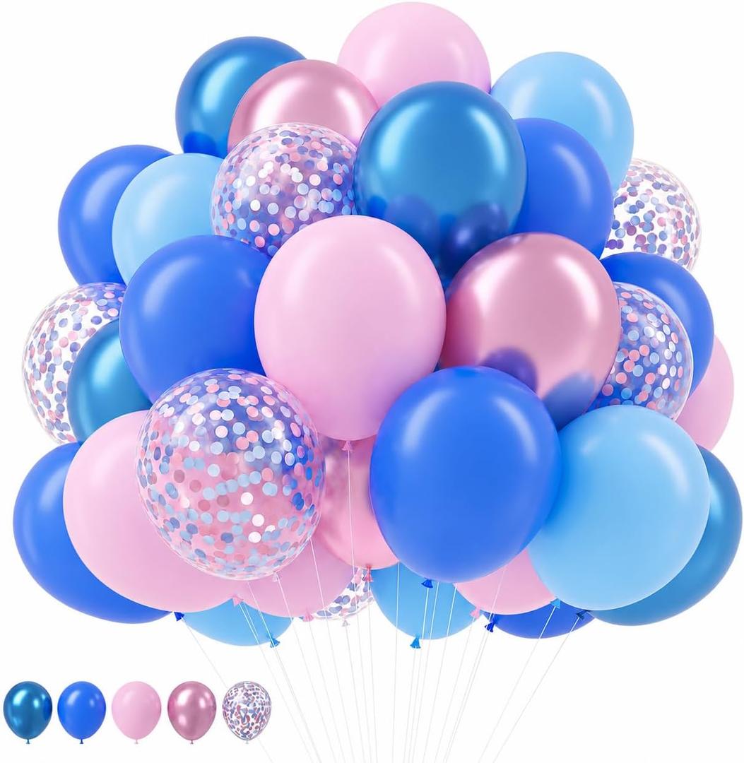 2 x HILAVO Pink and Blue Balloons 12 Inch Pastel Metallic Blue Baby Light Pink Chrome Latex Balloon Confetti Balloon for Kids Girls Hawaiian Summer Gender Reveal Wedding Birthday Baby Shower Party Decor