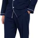 MoFiz Men's Cotton Pajamas Sets Sleepwear Long Sleeve Button Down Loungewear with Pants Soft Pjs Lounge Set with Pockets (XX-Large, Navy Blue)