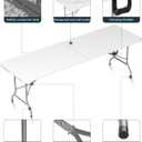 HLPB Folding Table Picnic Table, 8 ft Portable Camping Table with Handle and Safety Locks, Foldable Table Plastic Dining Table Indoor Outdoor for Camping, Picnic and Party, 96 inches x 30 inches x 29 inches