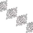 uxcell 4Pcs Flower Rhinestone Applique, 2.64" x 1.69" Iron on Rhinestone Patch Sparkling Crystal Applique for Clothes Jeans Jackets Bags Bridal Wedding, Silver