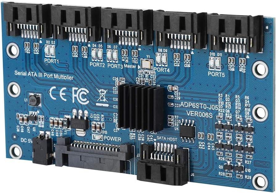 SATA3.0 1 to 5 Adapter Converter Motherboard, Hard Disk Riser Card, Multiplier SATA3.0 Expansion Card, with USB DC Power Cable, 6-Port 6.0Gbps SATA III Interface, for Win7 Win8 Win XP
