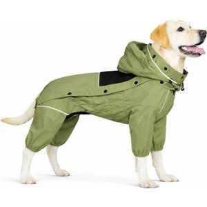 LOVELONGLONG Fleece-Lined Dog Raincoat with Removable Hood  Waterproof Winter Full Body Dog Jacket  Windproof Snowproof Cold-Weather Suit  Green-F XL (XL (Back 18"))