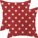4th of July Pillow Covers 16x16 Set of 2, Red Independence Day Stars Decorative Outdoor Throw Pillows Linen Memorial Day Patriotic Cushion Pillow Covers for Sofa Couch Summer Outdoor Decor