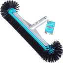 Swimming Pool Brush Head with Round Ends,17.5" Heavy Duty Aluminum Back Head for Cleans Walls, Tiles & Floors, 7 Rows Premium Nylon Bristles with EZ Clips (Blue Black)