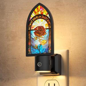 Briignite Night Lights Plug into Wall, Gothic Night Light Vintage Style, Adjustbale Brightness, LED Warm White 3000K Nightlight with Auto On Off Light Sensor, Bathroom, Bedroom, Hallway (1 Count (Pack of 1), Colorful-Notre-Dame)