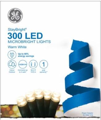 Stay Bright. 300 Led. Warm White/ Green Wire. Connects Up to 2 Sets. 62,2 ft (18,9m)