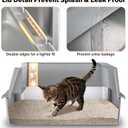 Stainless Steel Cat Litter Box with Lid, Large Metal Litter Box Stainless Steel with Mat & Scoop, Odor-Free/Anti-Leakage & Non-Stick/Easy Clean, High-Sided Litter Box for Multiple Big Cats(XL/Grey)