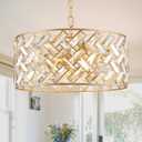Gold Crystal Chandelier Modern 18" Round Semi Flush Mount Ceiling Light for Dining Living Room Bedroom & Foyer - Large Round Pendant Fixture