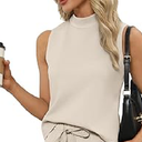 SAMPEEL Women's Summer Tank Top Vacation Trendy Lounge Mock Neck Beige, Size M