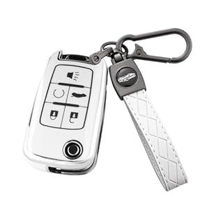 Flensent Key Fob Cover with Keychain for Buick Encore Camaro Equinox Impala Sonic Trax GMC Terrain Flip (White)