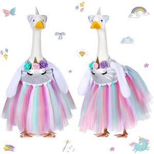 Cutecrop Unicorn Porch Cute Goose Outfit Clothes for 23" High Cement or Plastic Porch Goose Costume for Yard Lawn Party Outdoor Garden Patio Statue Holiday Party Decor