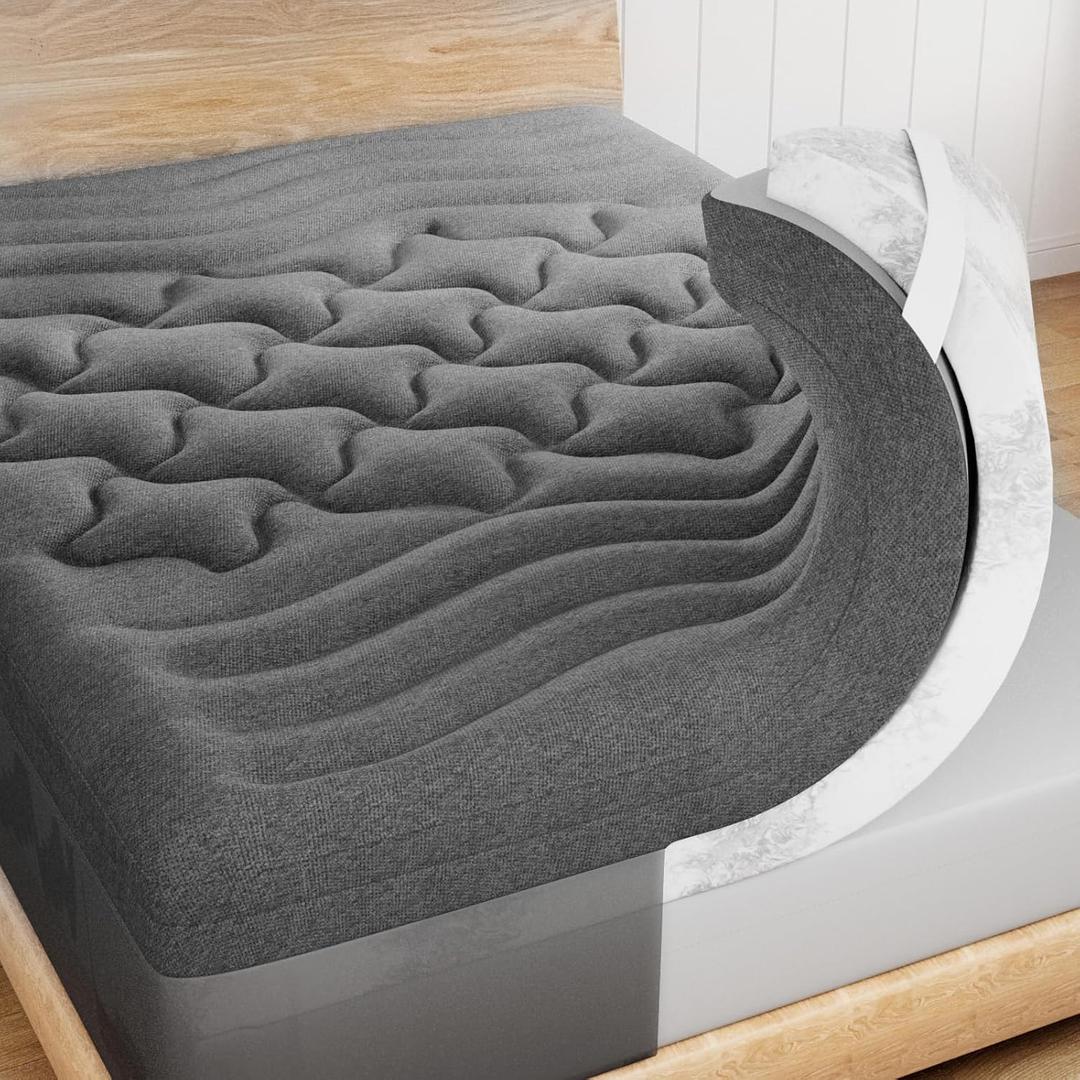 HOMRELEXA Dual Layer 4 Inch Bamboo Memory Foam Mattress Topper Twin Size, 2 Inch Thick Soft Quilted Pillow Top Cover Plus 2 Inch Charcoal Gel Memory Foam Mattress Pad for Back Pain Relief