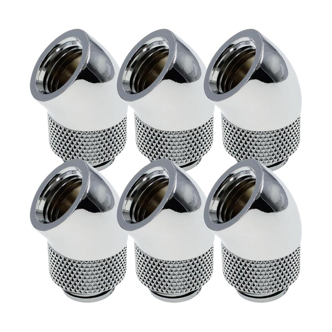 dracaena.io 6 Pack G1/4" 45° Rotary 360° Swivel Fitting, Male to Female Extender Adapter for PC Water Cooling Loop, Computer Liquid Cooling Fittings, Silver