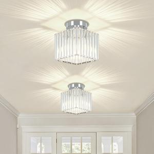 2-Pack Crystal Semi Flush Mount Ceiling Light Modern Chrome Small Square Ceiling Light Fixture Entryway Chandelier for Kitchen Bedroom Bathroom Hallway Laundry, 7.24Inch