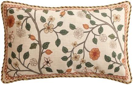 ISAENNE Design Linen Classic Throw Pillow Covers 12"x20", French Farmhouse Rectangle Cushion Covers with Orange White Floral Pattern Decor Pillowcases for Bed,Living Room,Outdoor,Car