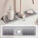 18 inch Silicone Faucet Mat for Kitchen Sink - 6 Slope & Fasten Button Design, Quick-Dry Splash Guard Water Catcher Behind Faucet, RV/Bathroom Safe (Gray) (17.7" x 5.5")