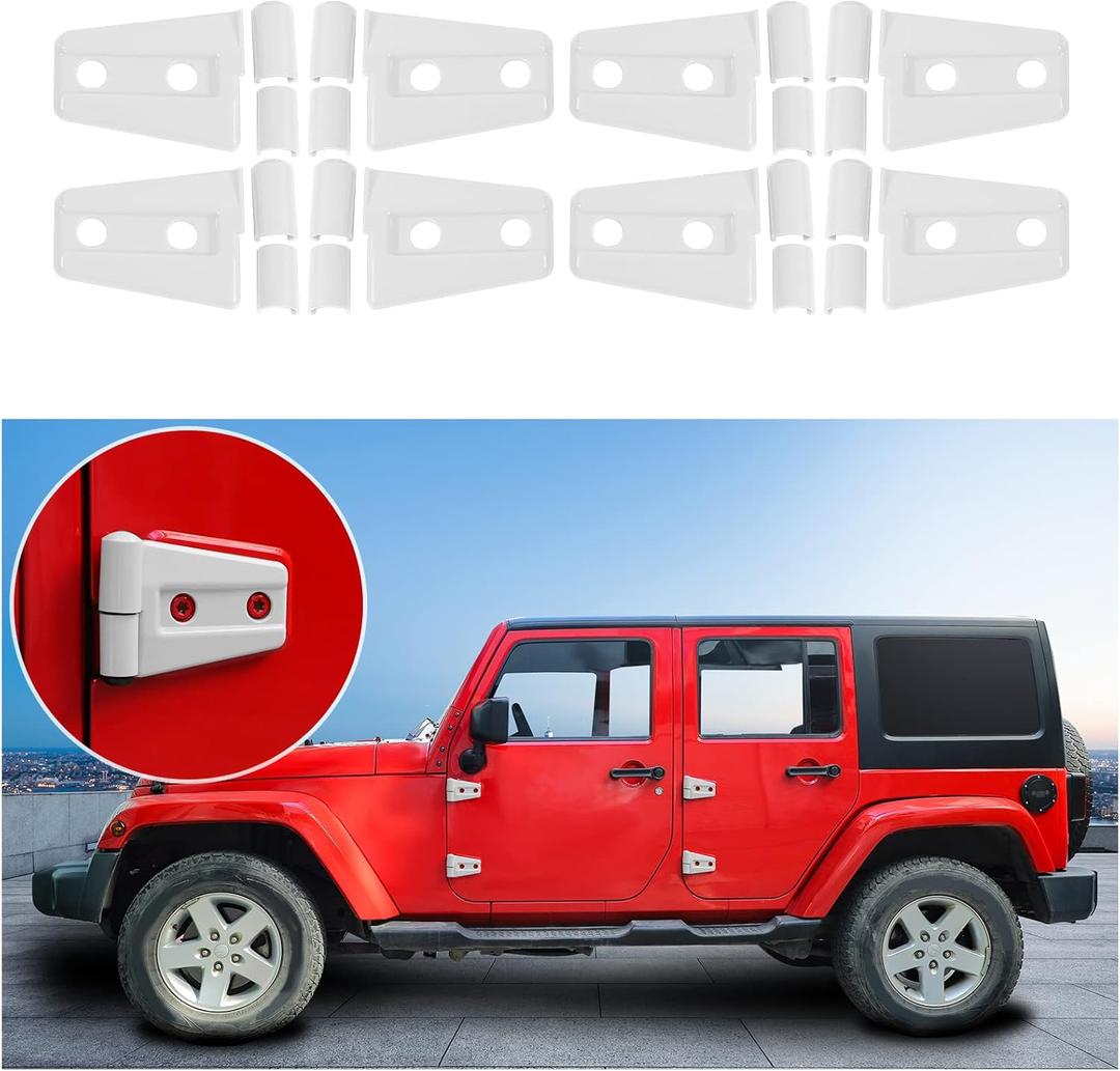 8PCS Door Hinge Covers Trim Accessories for 2007-2018 Jeep Wrangler JK JKU Sport Rubicon Sahara X Unlimited 2-Door & 4-Door (White)