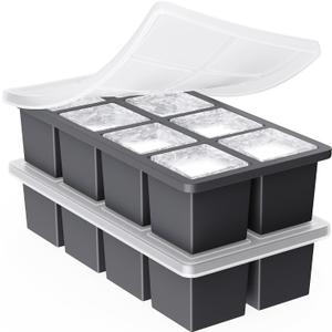 Large Ice Cube Trays for Whiskey: GGOW Big Silicone Ice Cube Trays 2Inch - Huge Square Ice Cubed Tray for Whisky and Cocktail (Black)