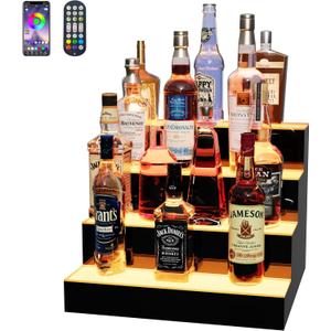 MESAlLUP 16 Inch 4 Tier Lighted Liquor Bottle Display Shelf, LED Bar Shelves with Remote Control, Mulit Color Lighting for Home Mini Bars Decor, Restaurants & Party Use, Acrylic Stand